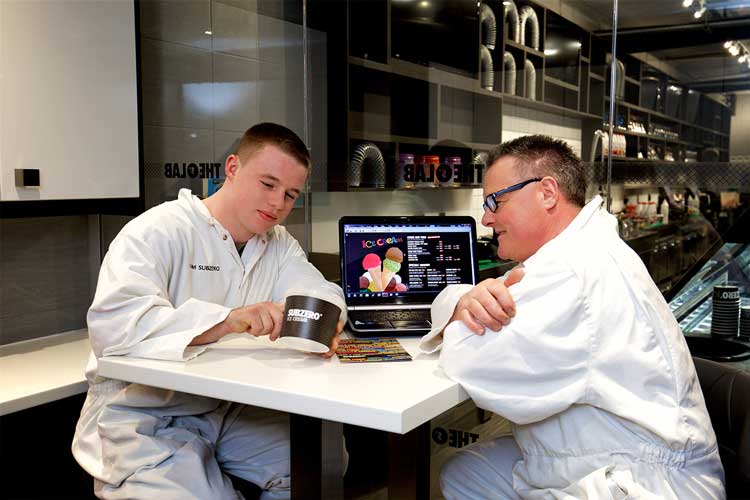 Elliot and Kevin discussing ice cream pot design